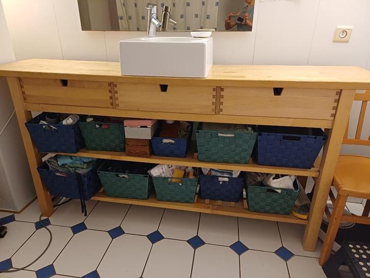 Badkamermeubilair van licht hout, Huis en Inrichting, Badkamer | Badkamermeubels, Gebruikt, Wastafelkast, Minder dan 100 cm, 150 tot 200 cm