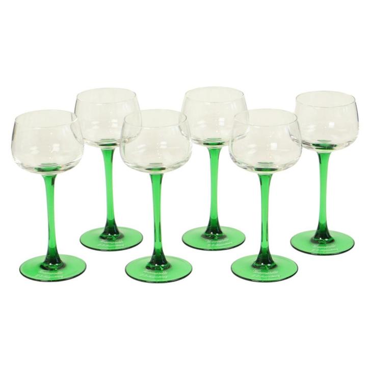 Set Van 6 Vintage Luminarc Vins Moselle Wijnglazen Groen, Verzamelen, Glas en Drinkglazen, Gebruikt, Overige typen, Ophalen of Verzenden