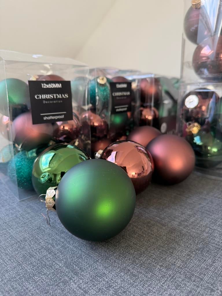 Collectie kerstballen groot/klein + glas/kunststof), Divers, Noël, Comme neuf, Enlèvement