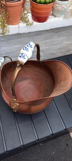 koperen kolenbak met delfts handvatten, Antiek en Kunst, Antiek | Brons en Koper, Ophalen