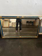 Grote rechthoekige spiegel met blauw-gouden lijst, Antiek en Kunst, Ophalen