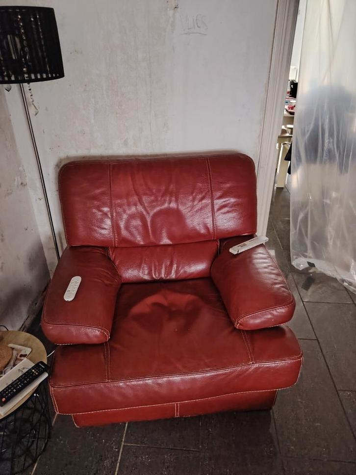 Rode lederen sofaset, Huis en Inrichting, Zetels | Zetels, Gebruikt, Ophalen