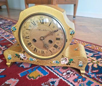 Horloge de cheminée,dorée,  vintage en bois chiffres romain  beschikbaar voor biedingen