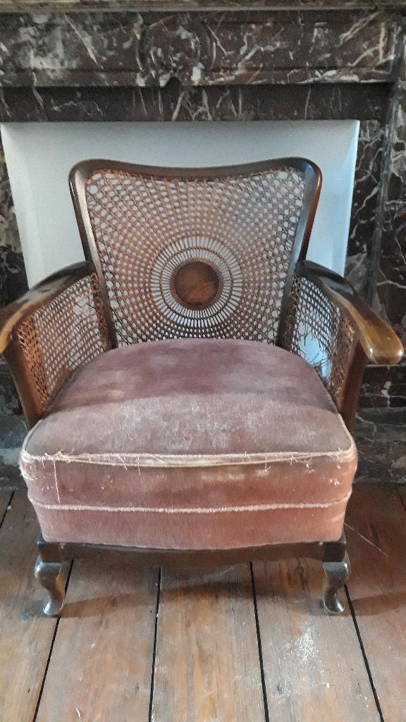 Fauteuil acajou velours et cannage Louis Philippe, Antiquités & Art, Antiquités | Meubles | Chaises & Canapés, Enlèvement