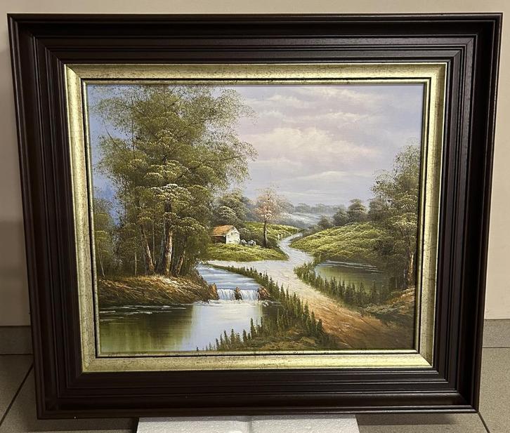 Groot Schilderij op Doek - Ingekaderd - Gesigneerd, Antiek en Kunst, Kunst | Schilderijen | Klassiek, Ophalen