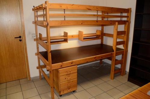Schack Engel grenen bureaubed, Huis en Inrichting, Slaapkamer | Bedden, Gebruikt, Eenpersoons, 100 cm, 210 cm, Hout, Beige, Ophalen