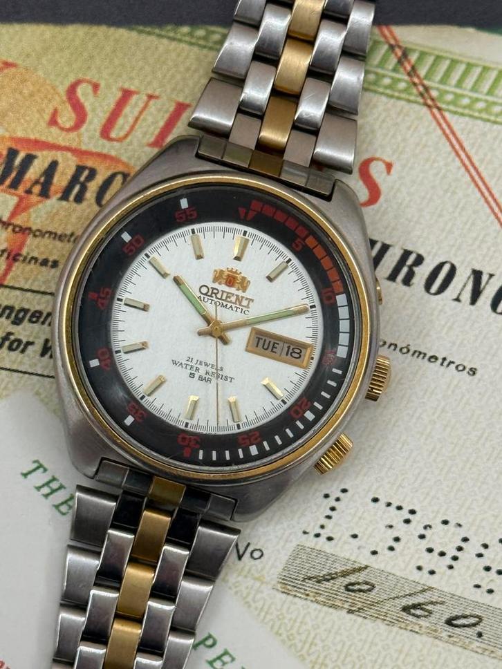 Vintage Oriënt 469ED9, Handtassen en Accessoires, Horloges | Heren, Gebruikt, Polshorloge, Overige merken, Staal, Staal, Ophalen of Verzenden