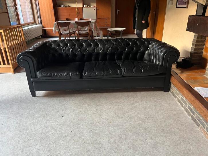 Chesterfield bank, Maison & Meubles, Canapés | Sofas & Chaises Longues, Utilisé, Trois personnes, 200 à 250 cm, 75 à 100 cm, Cuir