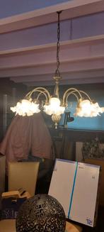 Tinnen vintage luster, Huis en Inrichting, Lampen | Kroonluchters, Ophalen, Zo goed als nieuw, Glas