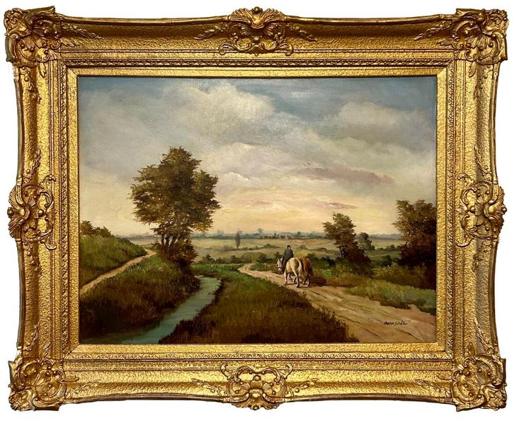 Landelijk genre schilderij door Hermann Schäfer, Antiek en Kunst, Kunst | Schilderijen | Klassiek, Ophalen