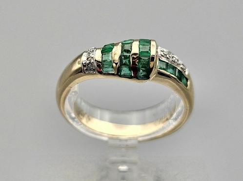 Bague vintage en or, pierre précieuse, émeraude et diamant., Bijoux, Sacs & Beauté, Bagues, Comme neuf, Femme, 17 à 18, Vert, Or