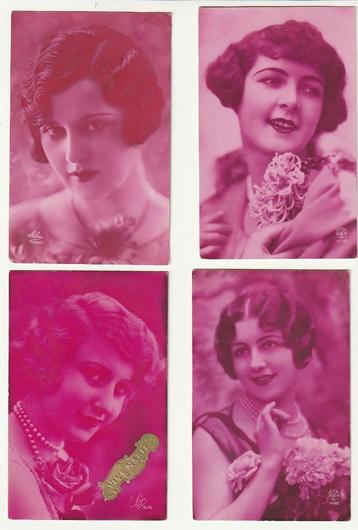 Lot 16 cartes de femmes fonds sépia ou mauve