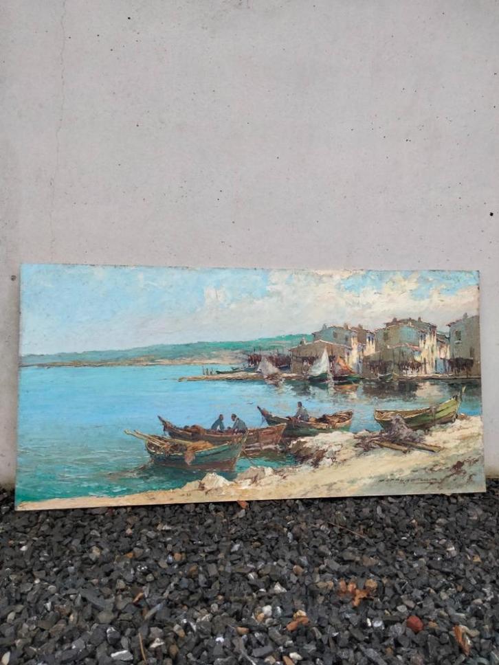 Fortune Car olieverf schilderij board maritiem vissers boten, Antiek en Kunst, Kunst | Schilderijen | Klassiek, Ophalen of Verzenden