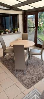 Ronde eettafel met 4 stoelen, Huis en Inrichting, Ophalen, Zo goed als nieuw, Vier personen, Rond