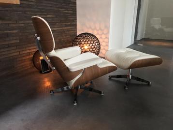 Vitra Lounge Chair + Ottoman Notenhout leder Snow NIEUW beschikbaar voor biedingen