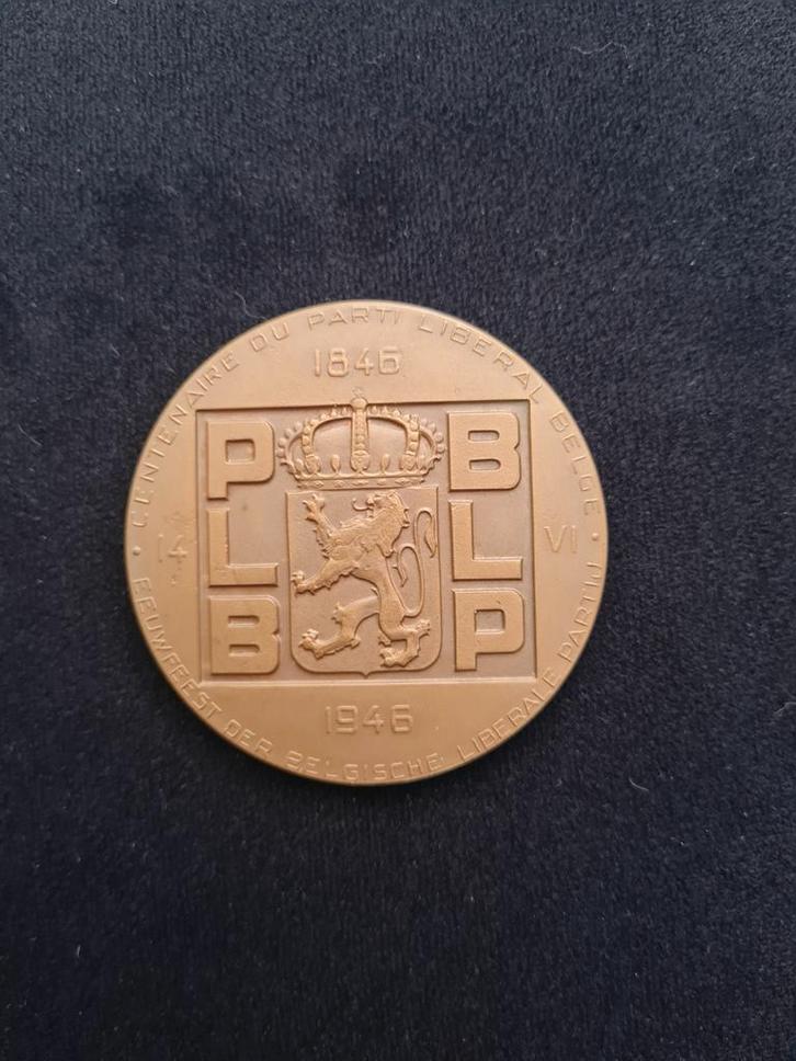Medaille België Marcel Rau Liberale Partij 1946 Eeuwfeest, Postzegels en Munten, Penningen en Medailles, Brons, Ophalen of Verzenden