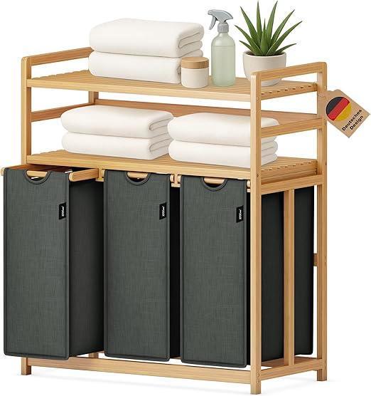 Wasmand met 3 vakken | bamboe | 148 L | Nieuw, Huis en Inrichting, Woonaccessoires | Schalen en Manden, Nieuw, Mand, Overige vormen