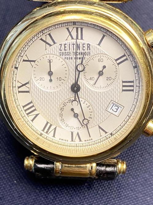 Polshorloge Zeitner, Handtassen en Accessoires, Horloges | Heren, Gebruikt, Polshorloge, Overige merken, Staal, Leer, Ophalen of Verzenden