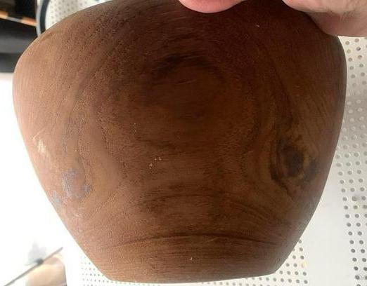 Hout hand made vintage  d 24 cm diep 16 cm onderste d 12 cm, Enlèvement ou Envoi, Comme neuf