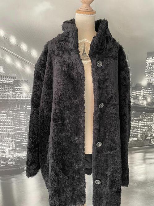 prachtige zwarte jas mantel vest teddy - 52, Kleding | Dames, Jassen | Winter, Zo goed als nieuw, Maat 46/48 (XL) of groter, Zwart