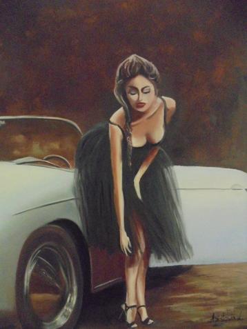 Porsche 356 roadster olieschilderij beschikbaar voor biedingen