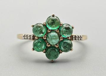 Gouden Vintage ring edelsteen smaragd en diamant. 2024/222