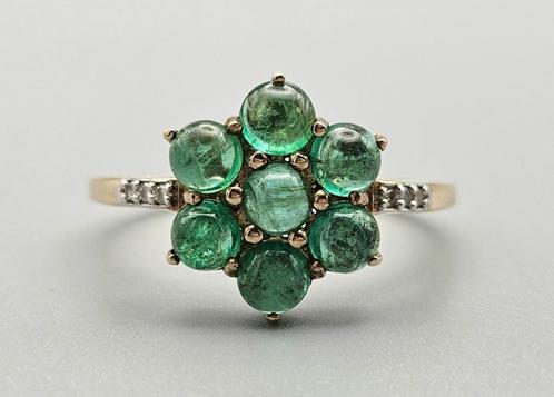 Gouden Vintage ring edelsteen smaragd en diamant. 2024/222, Handtassen en Accessoires, Ringen, Zo goed als nieuw, Dame, 19 tot 20
