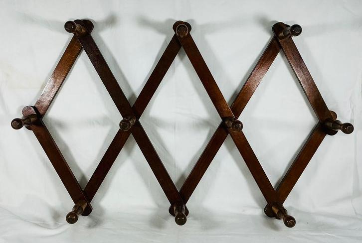 Vintage houten accordeon modernist design wandkapstok, Antiek en Kunst, Curiosa en Brocante, Ophalen of Verzenden