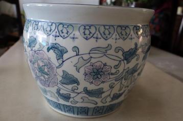 plantenpot/cache pot met blauw bloemen motief beschikbaar voor biedingen