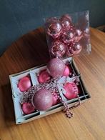 Roze kerstballlen 21 stuks en kralenketting en zak strikken, Enlèvement ou Envoi, Utilisé