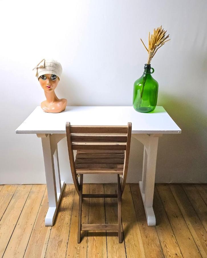 Vintage Bistrotafel van meubelmaker - massief hout - wit, Huis en Inrichting, Tafels | Eettafels, Zo goed als nieuw, 50 tot 100 cm
