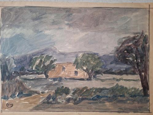 Aquarel War Van Overstraeten Landschap met huis en bomen, Antiek en Kunst, Kunst | Schilderijen | Modern, Ophalen of Verzenden