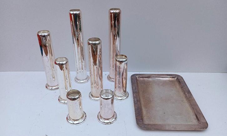 H.R.W. FINK Germany en argent 8 chandeliers + soucoupe, Antiquités & Art, Antiquités | Bougeoirs, Argent, Enlèvement ou Envoi