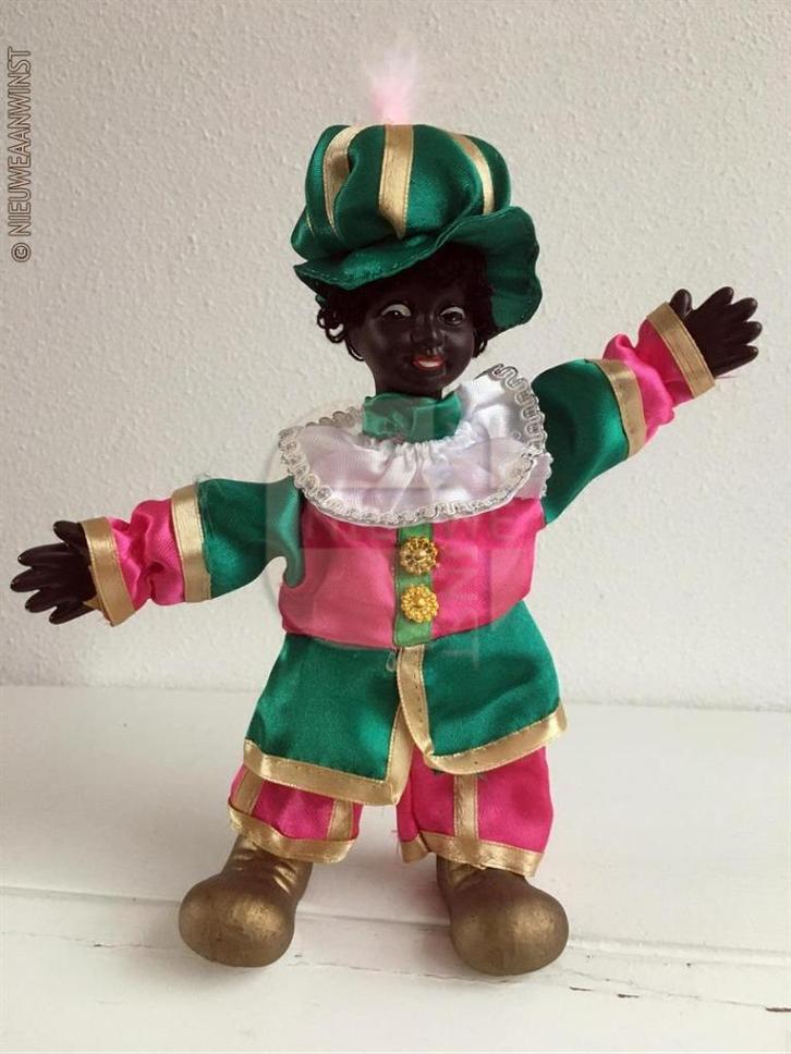 Authentieke etalage zwarte Piet pop - 22cm, roze/groen/goud, Diversen, Sinterklaas, Verzenden