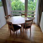 Ronde beuken tafel met 4 stoelen, Quatre personnes, Klassiek, Rond, 100 à 150 cm