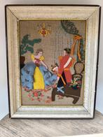 Vintage handgemaakt textielkunstwerk – romantisch tafereel i, Antiek en Kunst, Ophalen