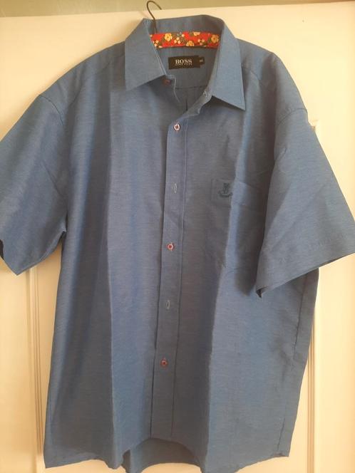 Hugo Boss herenhemd kort mouw XXL katoen, Kleding | Heren, Grote Maten, Zo goed als nieuw, Overhemd, Blauw, Ophalen of Verzenden