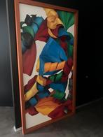 Kleurrijk Xxl schilderij in houte kader, Huis en Inrichting, Ophalen, 125 cm of meer, Schilderij, 75 cm of meer