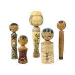 Lot van 5 Vintage Kokeshi Poppen Japan Berk Showa Periode, Antiek en Kunst, Ophalen of Verzenden