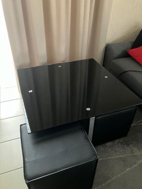 Salontafel met bijzettafeltjes, Huis en Inrichting, Tafels | Bijzettafels, Gebruikt, Vierkant, Glas, Ophalen