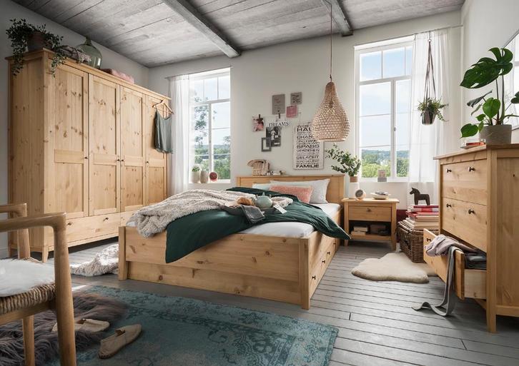 Lit double en pin massif – Naturel ou Blanc -, Huis en Inrichting, Slaapkamer | Bedden, Nieuw, Tweepersoons, 160 cm, 200 cm, Hout