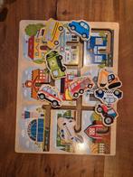 Houten vormpuzzel – stad & voertuigen (bus, auto, ambulance,, Kinderen en Baby's, Verzenden, Gebruikt