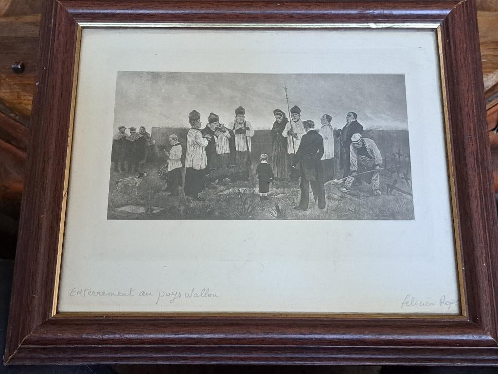 Gravure enterrement au pays wallon de felicien rops, Enlèvement ou Envoi, Gravure