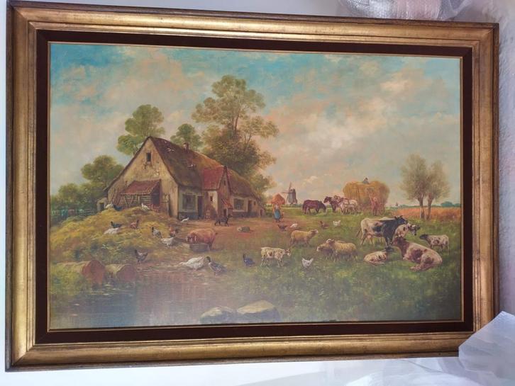 Huile sur toile “Selionty” : scène pastorale – 158  104 cm, Antiek en Kunst, Kunst | Schilderijen | Klassiek, Ophalen