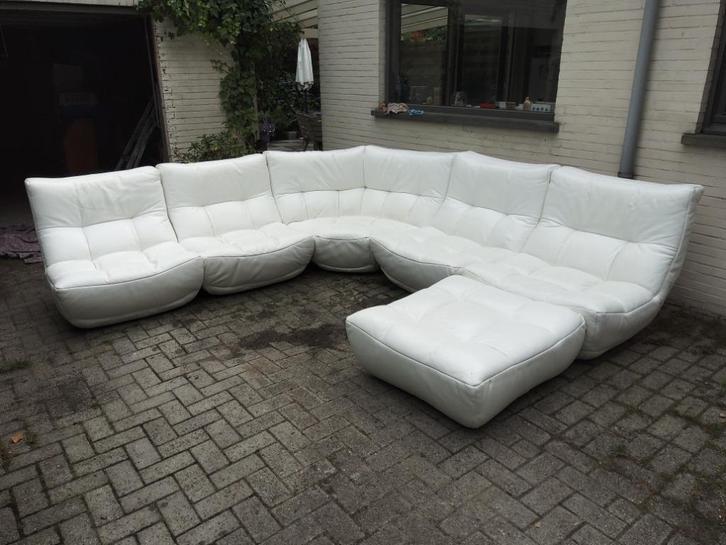 Modulaire witte lederen designzetel- 6 delen (Ligne Roset), Huis en Inrichting, Zetels | Complete zithoeken, Zo goed als nieuw