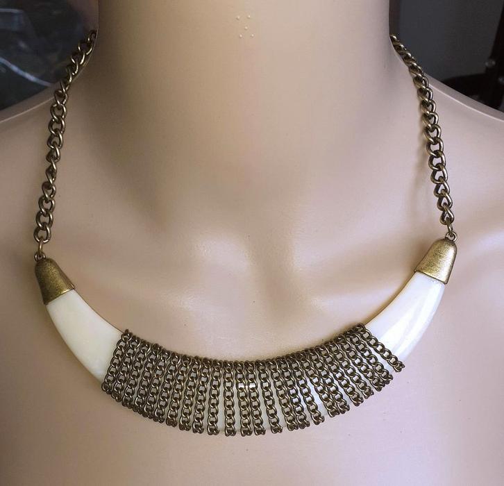 statement ketting bot met bronzen kettingen, Bijoux, Sacs & Beauté, Colliers, Neuf, Autres matériaux, Blanc, Réglable, Envoi