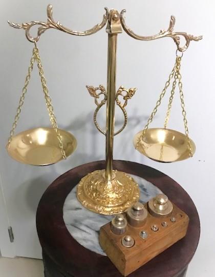 Weegschaal Apotheker & blok met 8 gewichten Antiek✨😍🤗👌, Antiek en Kunst, Antiek | Brons en Koper, Brons, Ophalen of Verzenden