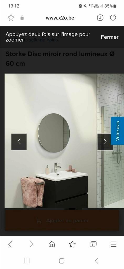 Miroir X2O 60cm, Maison & Meubles, Accessoires pour la Maison | Miroirs, Comme neuf, 50 à 75 cm, Moins de 100 cm, Rond, Enlèvement