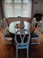 Uitschuifbare tafel, stoelen en salontafel, Huis en Inrichting, Ophalen, Gebruikt, 100 tot 150 cm, 200 cm of meer