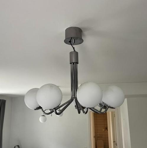 Plafondlamp, 3/7 takken, chroom/wit opaalglas, Huis en Inrichting, Lampen | Vloerlampen, Zo goed als nieuw, Minder dan 100 cm